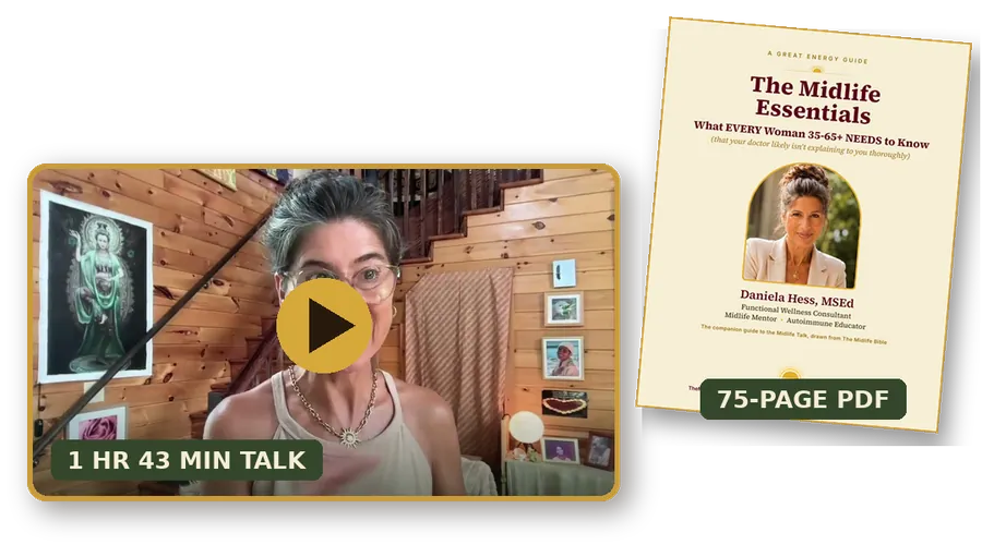 The 1 hour 43 minute talk with Daniela Hess plus The Midlife Essentials, a 75-page PDF guide